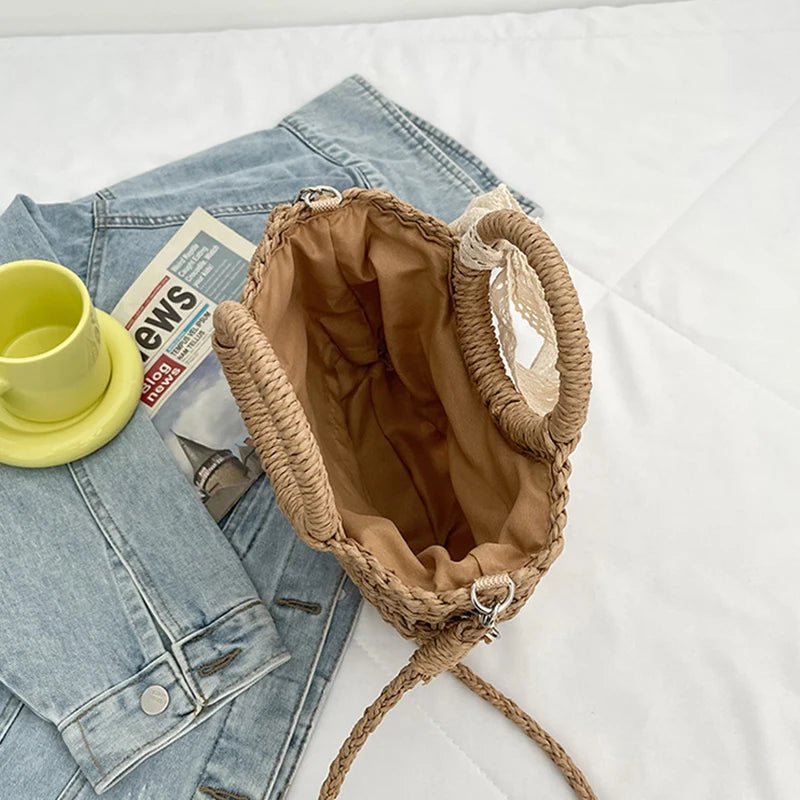Borsa a mano con tracolla in paglia intrecciata con fiocco da donna ATREND