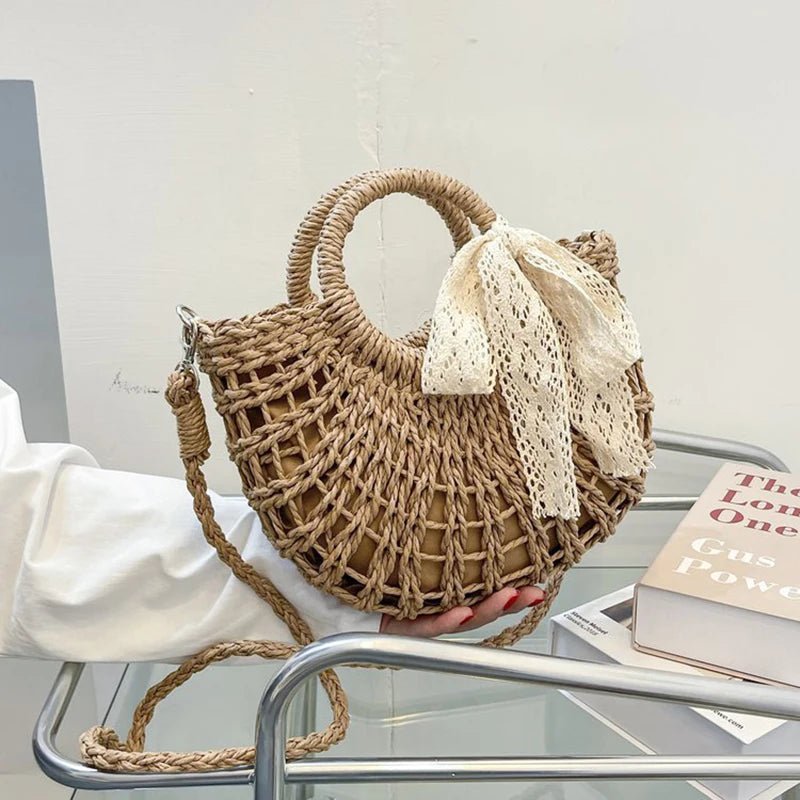 Borsa a mano con tracolla in paglia intrecciata con fiocco da donna ATREND