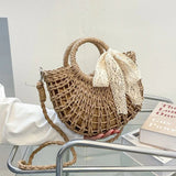 Borsa a mano con tracolla in paglia intrecciata con fiocco da donna ATREND
