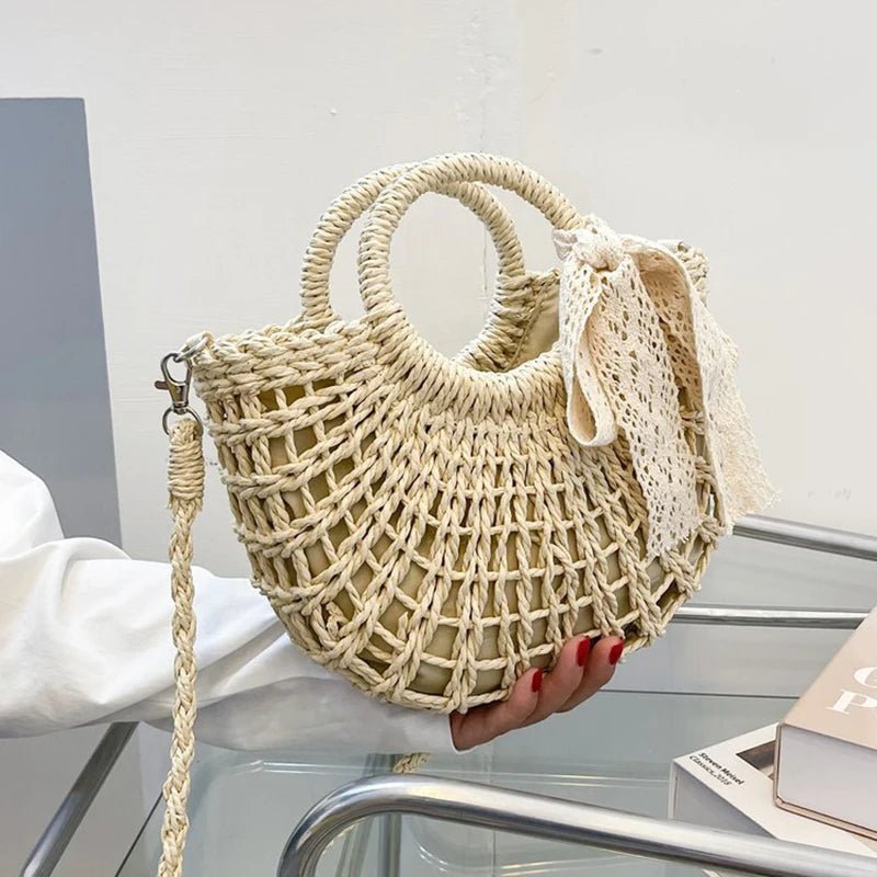 Borsa a mano con tracolla in paglia intrecciata con fiocco da donna ATREND