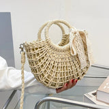 Borsa a mano con tracolla in paglia intrecciata con fiocco da donna ATREND