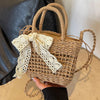 Borsa a mano con tracolla in tessuto di paglia con fiocco da donna ATREND