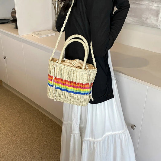 Borsa a tracolla da donna con coulisse in paglia multicolor da donna ATREND