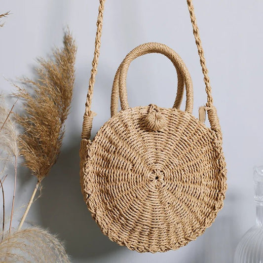 Borsa a tracolla rotonda in paglia da donna ATREND
