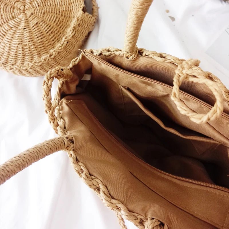Borsa a tracolla rotonda in paglia da donna ATREND