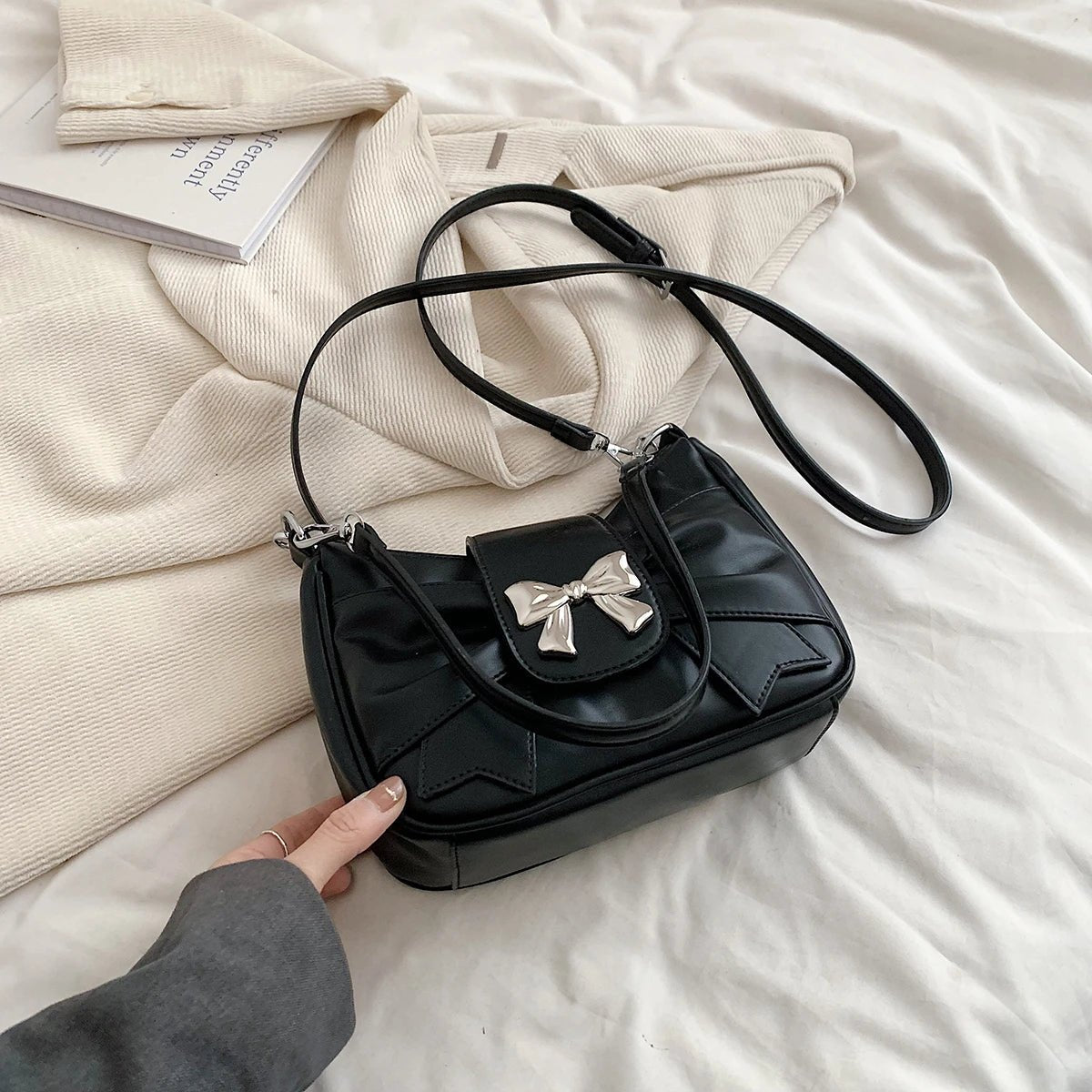 Borsa a tracolla vintage con fiocco in pelle PU da donna - Borsa a tracolla ATREND