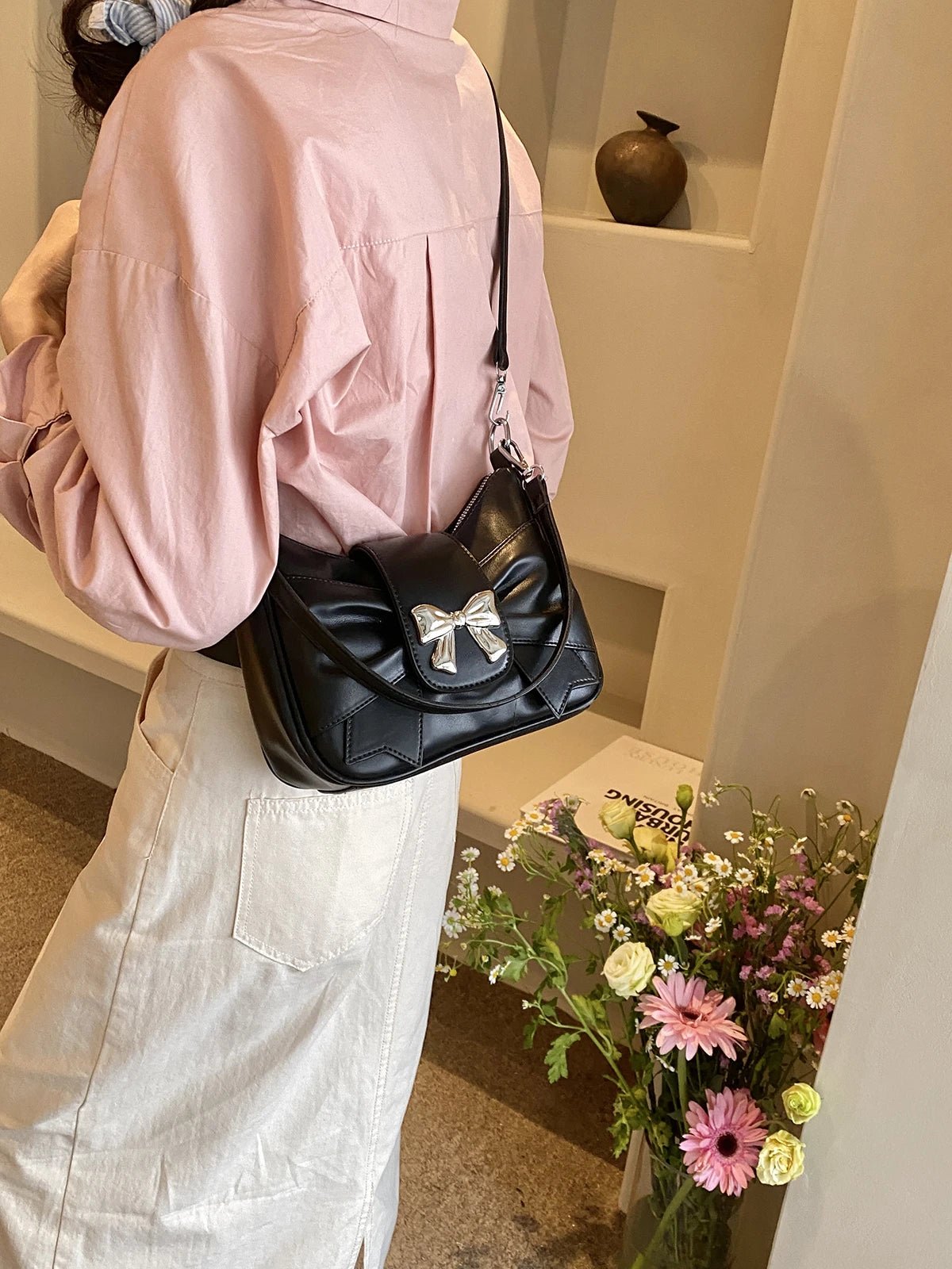 Borsa a tracolla vintage con fiocco in pelle PU da donna - Borsa a tracolla ATREND