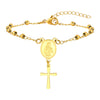 Bracciale rosario e croce in acciaio inossidabile placcato oro da donna ATREND
