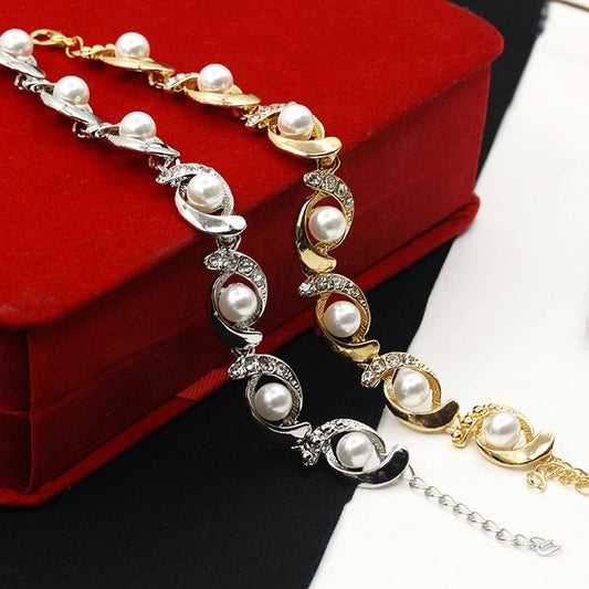 Braccialetto geometrico con perla e brillantini da donna - bracciali ATREND