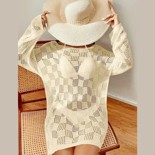 Copri costume a maniche lunghe traforato da donna - copri costume ATREND