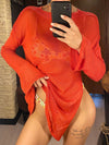 Copricostume casual trasparente in rete a maniche lunghe da donna ATREND