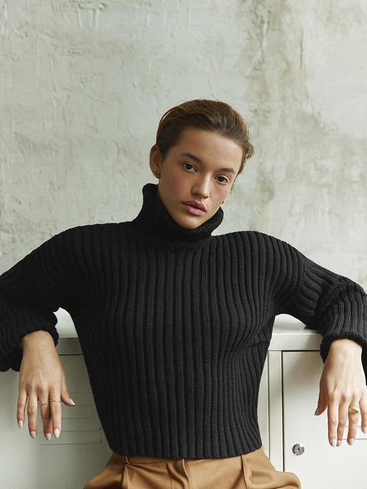 Dolcevita corto a maniche lunghe lavorato a maglia - dolcevita donna ATREND