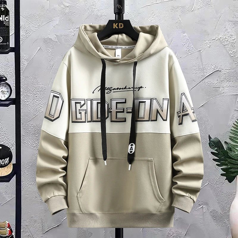 Felpa casual con cappuccio bicolore con lettere da uomo ATREND