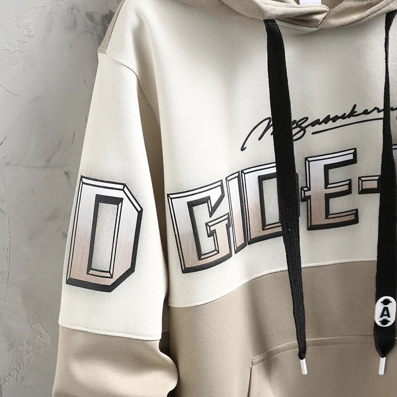 Felpa casual con cappuccio bicolore con lettere da uomo ATREND