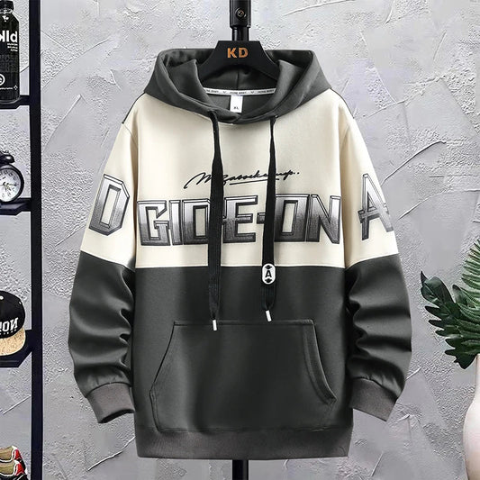 Felpa casual con cappuccio bicolore con lettere da uomo ATREND