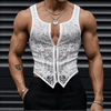 Gilet trasparente in pizzo senza maniche con bottoni da uomo ATREND