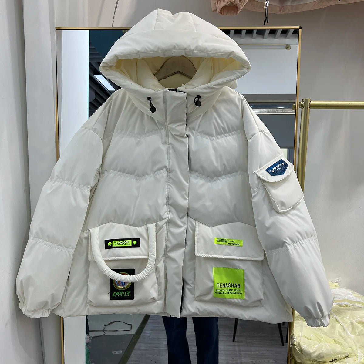 Giubbino oversize con cappuccio impermeabile da donna ATREND