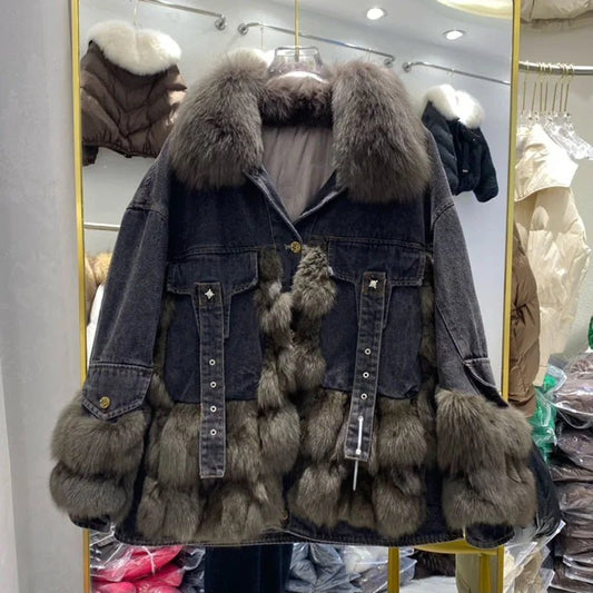 Giubbino patchwork in denim e pelo da donna - Giubbino donna ATREND