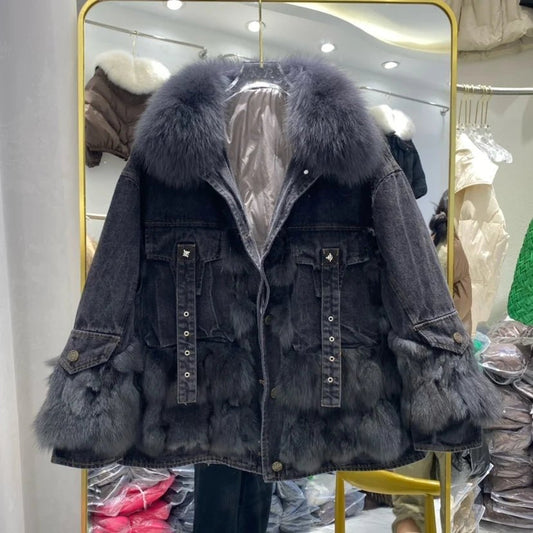 Giubbino patchwork in denim e pelo da donna - Giubbino donna ATREND