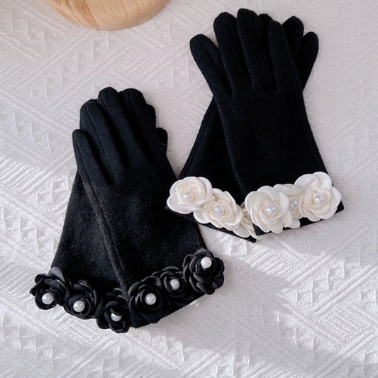 Guanti casual di lana con fiori da donna - Guanti donna ATREND