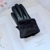 Guanti casual in pelle PU e pelo con fiore da donna - Guanti donna ATREND