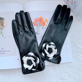Guanti casual in pelle PU e pelo con fiore da donna - Guanti donna ATREND