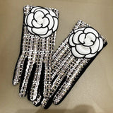 Guanti trendy in lana a strisce con fiore da donna - Guanti donna ATREND