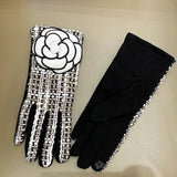 Guanti trendy in lana a strisce con fiore da donna - Guanti donna ATREND
