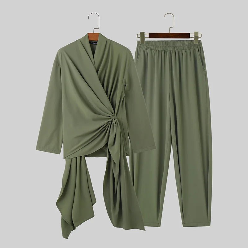 Set coordinato camicia e pantaloni con lacci tinta unita - set coordinato ATREND