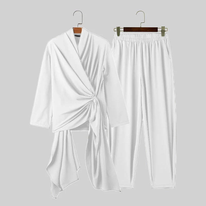 Set coordinato camicia e pantaloni con lacci tinta unita - set coordinato ATREND