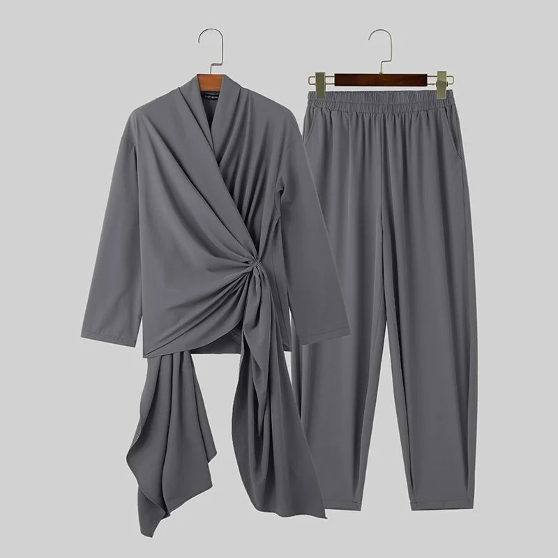 Set coordinato camicia e pantaloni con lacci tinta unita - set coordinato ATREND