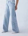 Jeans casual a vita alta e gamba larga con fiore da donna ATREND