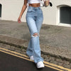 Jeans casual a vita alta strappati da donna ATREND