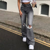 Jeans casual a vita alta strappati da donna ATREND