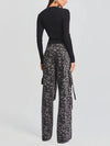 Jeans casual larghi multitasche streetwears leopardati da donna ATREND