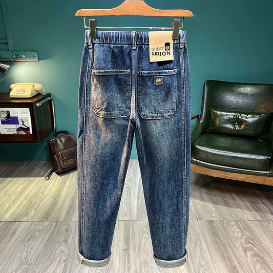 Jeans casual streetwear con fascia elastica e lacci da uomo ATREND
