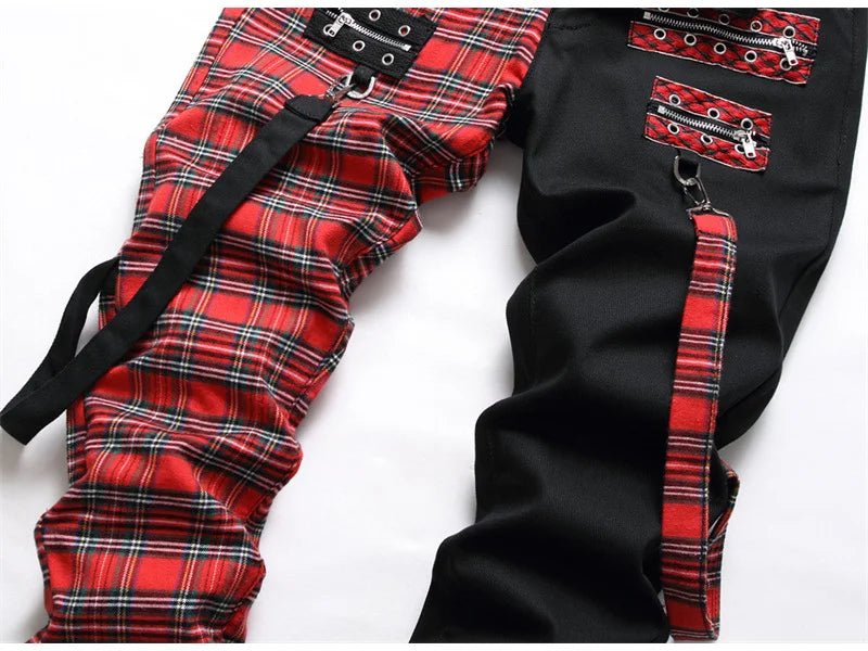 Jeans patchwork a righe scozzesi da uomo ATREND