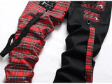 Jeans patchwork a righe scozzesi da uomo ATREND