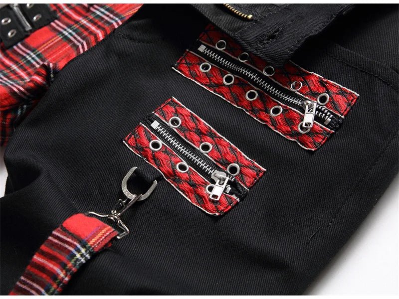 Jeans patchwork a righe scozzesi da uomo ATREND
