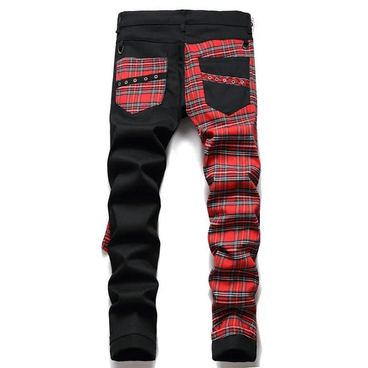 Jeans patchwork a righe scozzesi da uomo ATREND