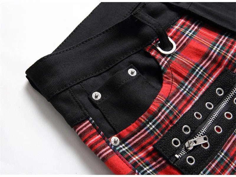 Jeans patchwork a righe scozzesi da uomo ATREND