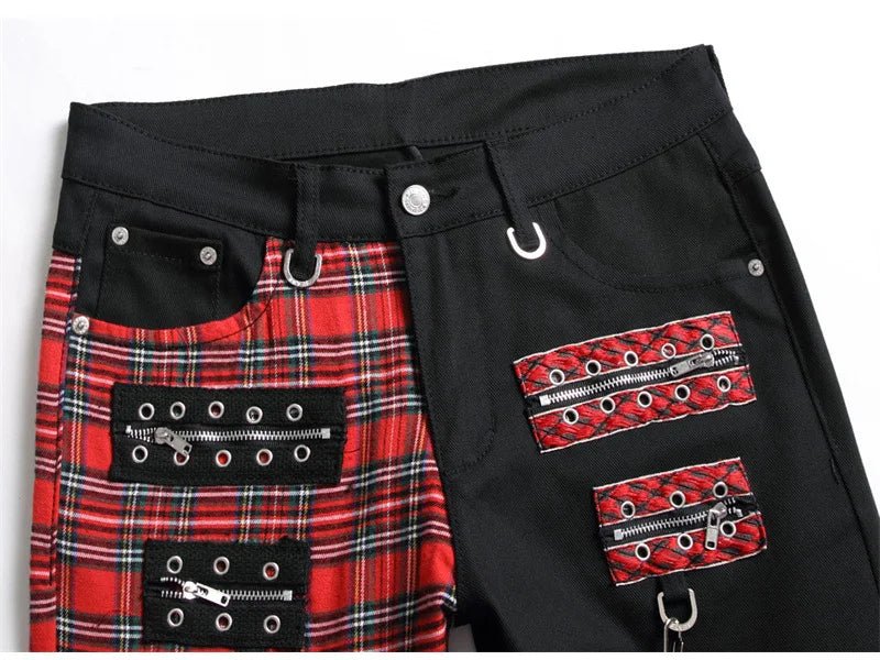 Jeans patchwork a righe scozzesi da uomo ATREND