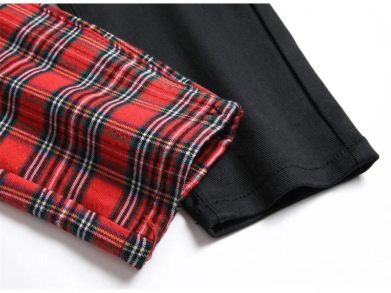 Jeans patchwork a righe scozzesi da uomo ATREND