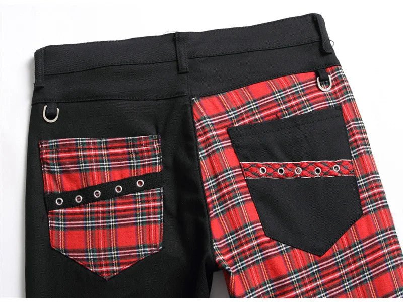 Jeans patchwork a righe scozzesi da uomo ATREND