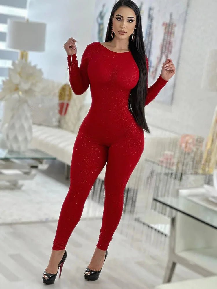 Jumpsuit a maniche lunghe scavata con brillantini da donna ATREND