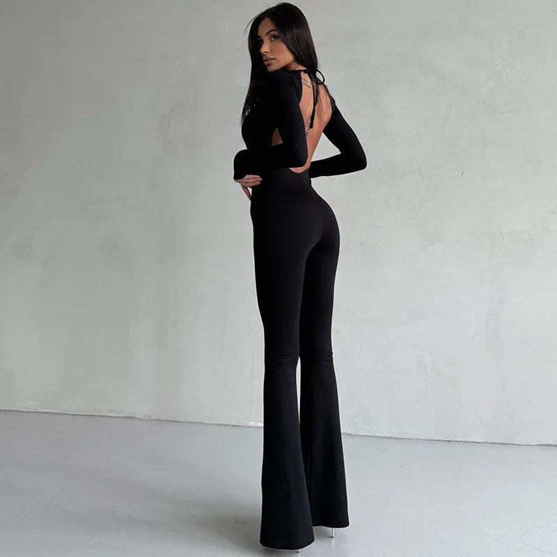 Jumpsuit a maniche lunghe scavata da donna ATREND