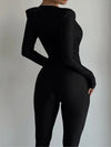 Jumpsuit aderente a maniche lunghe con scollo profondo a V da donna ATREND