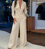 Jumpsuit casual a maniche lunghe con bottoni e gamba larga da donna - Jumpsuit donna ATREND