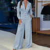 Jumpsuit casual a maniche lunghe con bottoni e gamba larga da donna ATREND