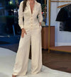 Jumpsuit casual a maniche lunghe con bottoni e gamba larga da donna ATREND